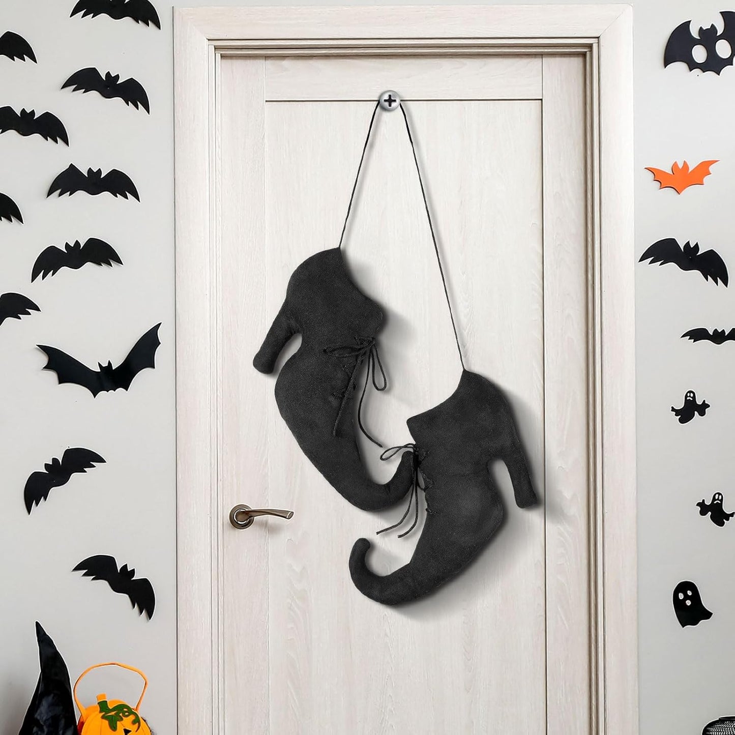 Suhine 12 Inch Large Halloween Witch Shoes Hanging Decoration 3D Primitive Vintage Retro Witch Boot Ornaments for Halloween Wall Door Mantel Indoor Outdoor Farmhouse Decoration