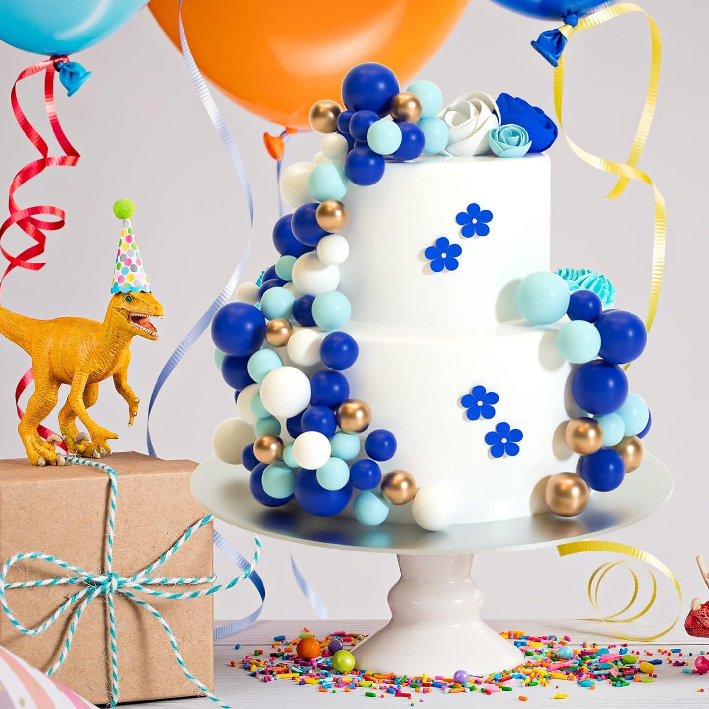 ASTARON Ball Cake Topper, 32 Pcs Foam & Wire Decorations, Mini Balloons Cake Topper Sticks, 4 Colors/Sizes for Wedding Party Birthday Cake Decorating