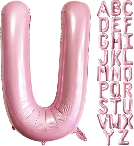 Pink Letter U Balloons, 40 Inch Pastel Pink Letter Balloons U Foil Mylar Helium Pink Letter Balloons for Birthday Party Supplies Anniversary Event Celebration Decorations Alphabet Pink U