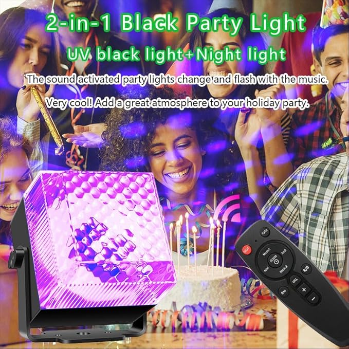 2 in 1 Disco Black Light Glow Party Lights,10W UV Disco Ball Light with Sound Activated Strobe Light Halloween Dj Party Lights Indoor for Halloween Christmas Birthday Party Dancing Decoration, 2 Pack
