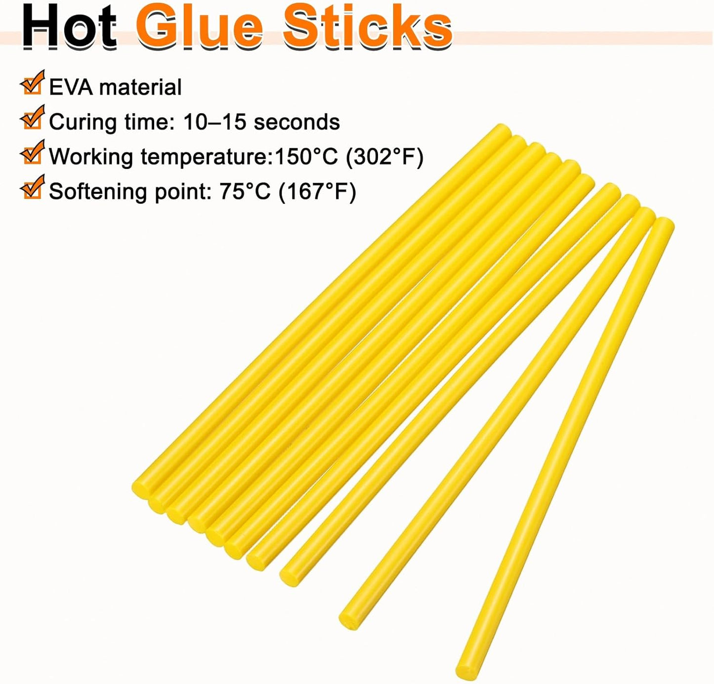 HARFINGTON 10pcs Hot Glue Sticks 0.28" Dia x 7.87" Long EVA Mini Hot Melt Adhesive Glue Stick for Hot Melt Gun Wood Plastic Glass Flowers Fabrics Foam, Yellow