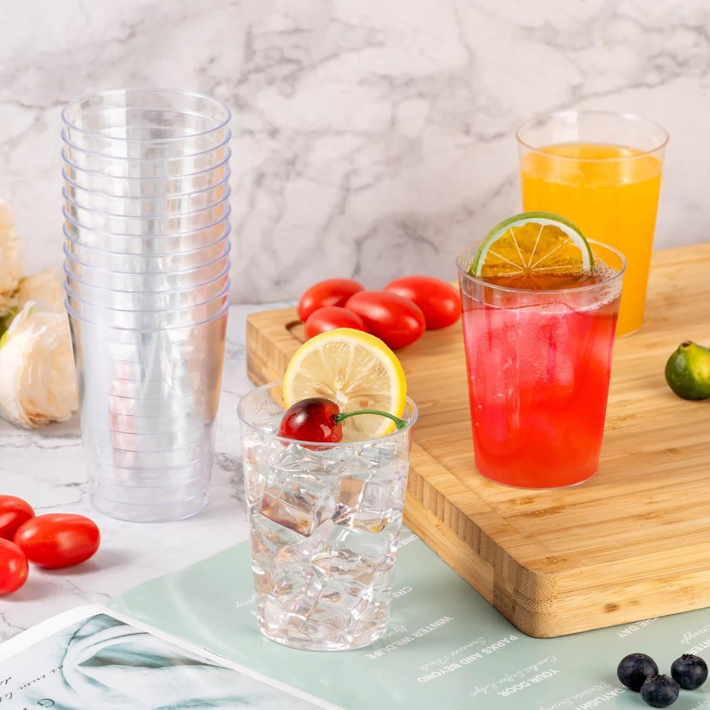 Goodluck 100PCS 10oz Clear Plastic Cups for Party, Disposable Clear Plastic Cups, Cocktail Glasses for Wedding Thanksgiving, Christmas, and Parties