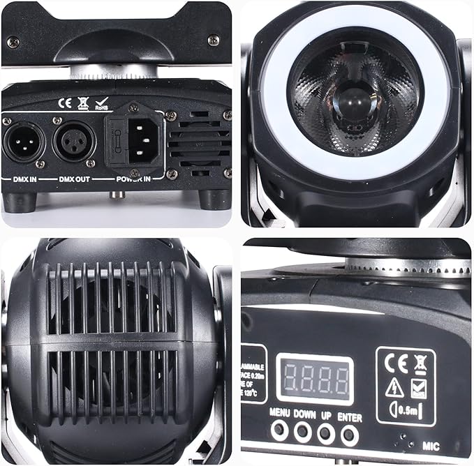 Moving Head DJ Lights 60W LED Stage Light, Beam with Halo Effect RGBW 4in1, Super Bright DMX512 Sound Control Spot Lighting for Show DJ Party Club Disco Wedding Events
