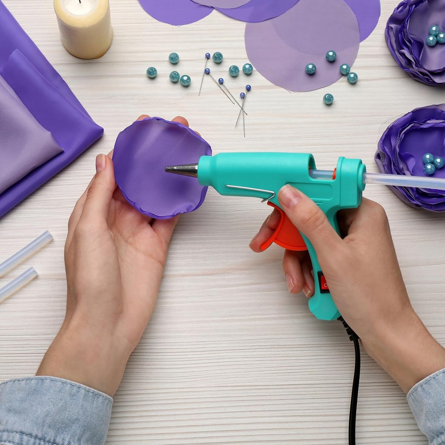 uxcell 20pcs Hot Glue Sticks for Glue Gun 7mm/0.27-inch x 8-inch Mini Hot Melt Adhesive Glue Stick Glitter Purple