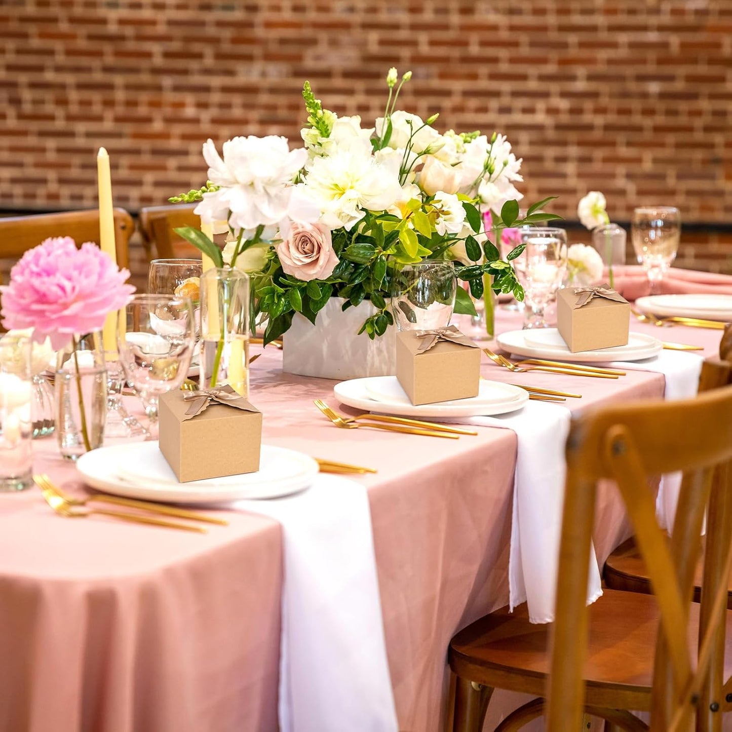 VGOODALL 10PCS Gift Boxes, 4.7" x 4.7" x 3.5" Brown Candy Boxes with Ribbon Mini Kraft Paper Party Favors for Candy Cookie Chocolate Gifts,Party Supplies