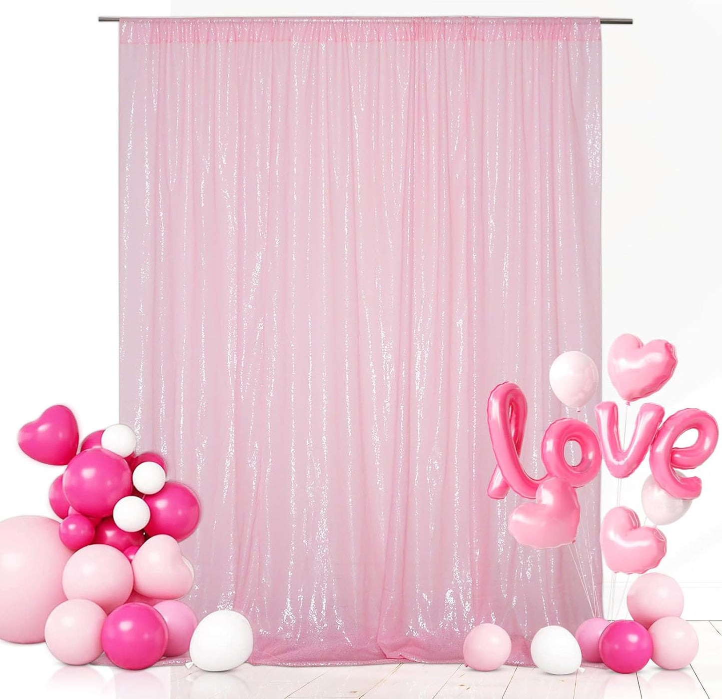 Eternal Beauty Pink Sequin Backdrop, 7x7 Ft Glitter Background Curtains for Shimmer Photography Party Wedding Birthday Back Drop Decor