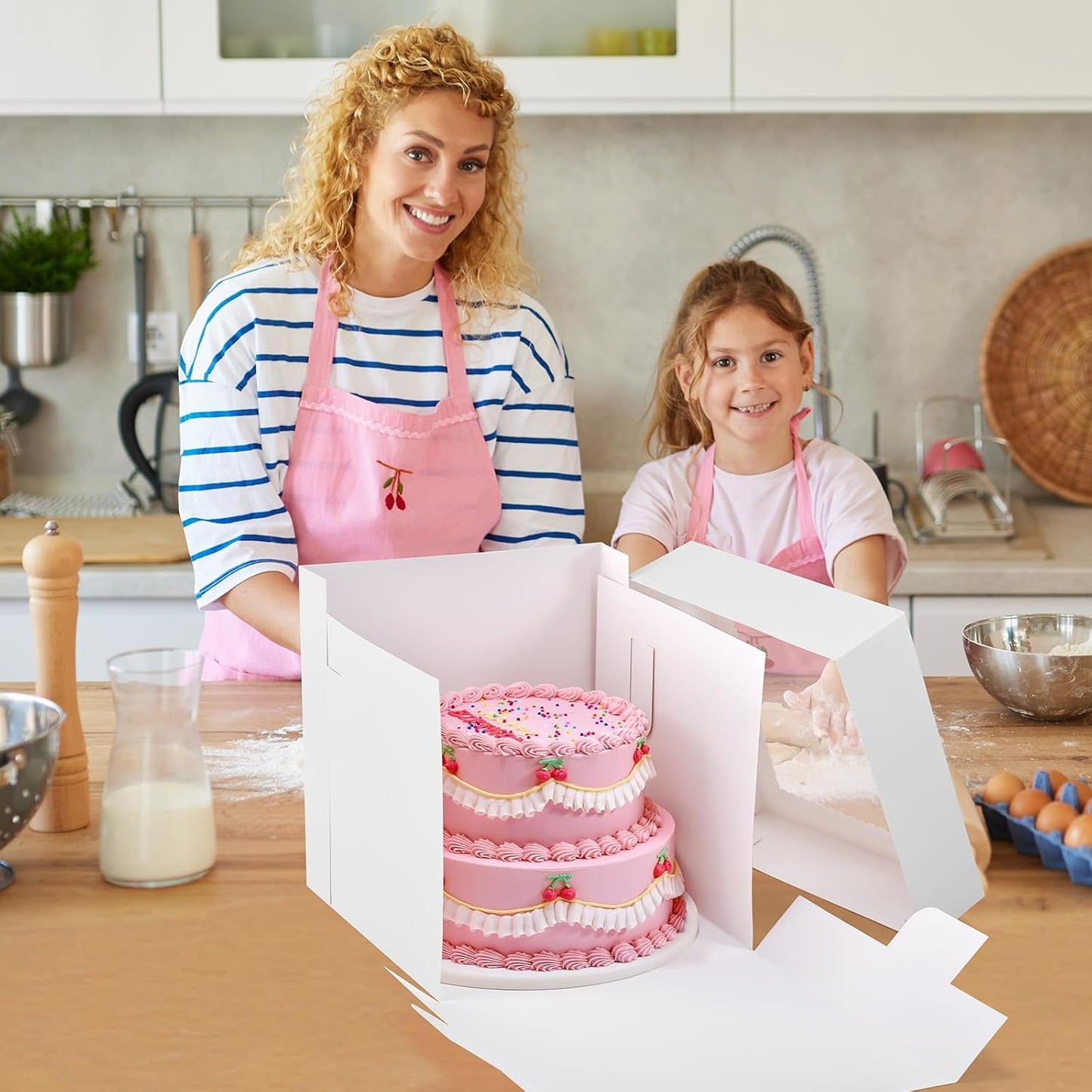 12Pcs Cake Boxes, 12x12x12 Inches Tall Cake Boxes with Window, White Square Disposable Cake Carrier Container for Multi-Layer Cakes Birthday Party Wedding Bakery Boxes