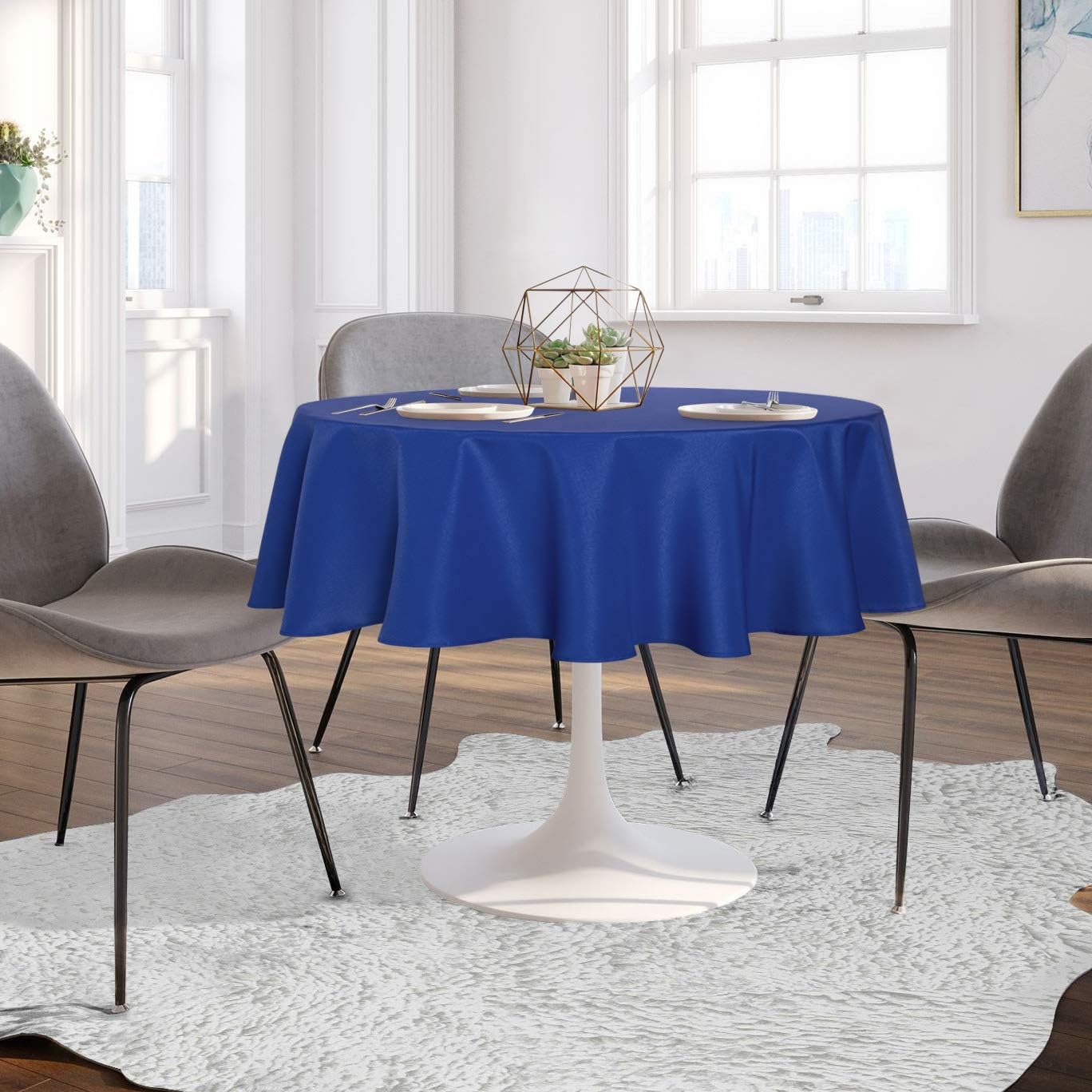 sancua Round Tablecloth - 70 Inch - Water Resistant Spill Proof Washable Polyester Table Cloth Decorative Fabric Table Cover for Dining Tables, Buffet Parties and Camping, Blue