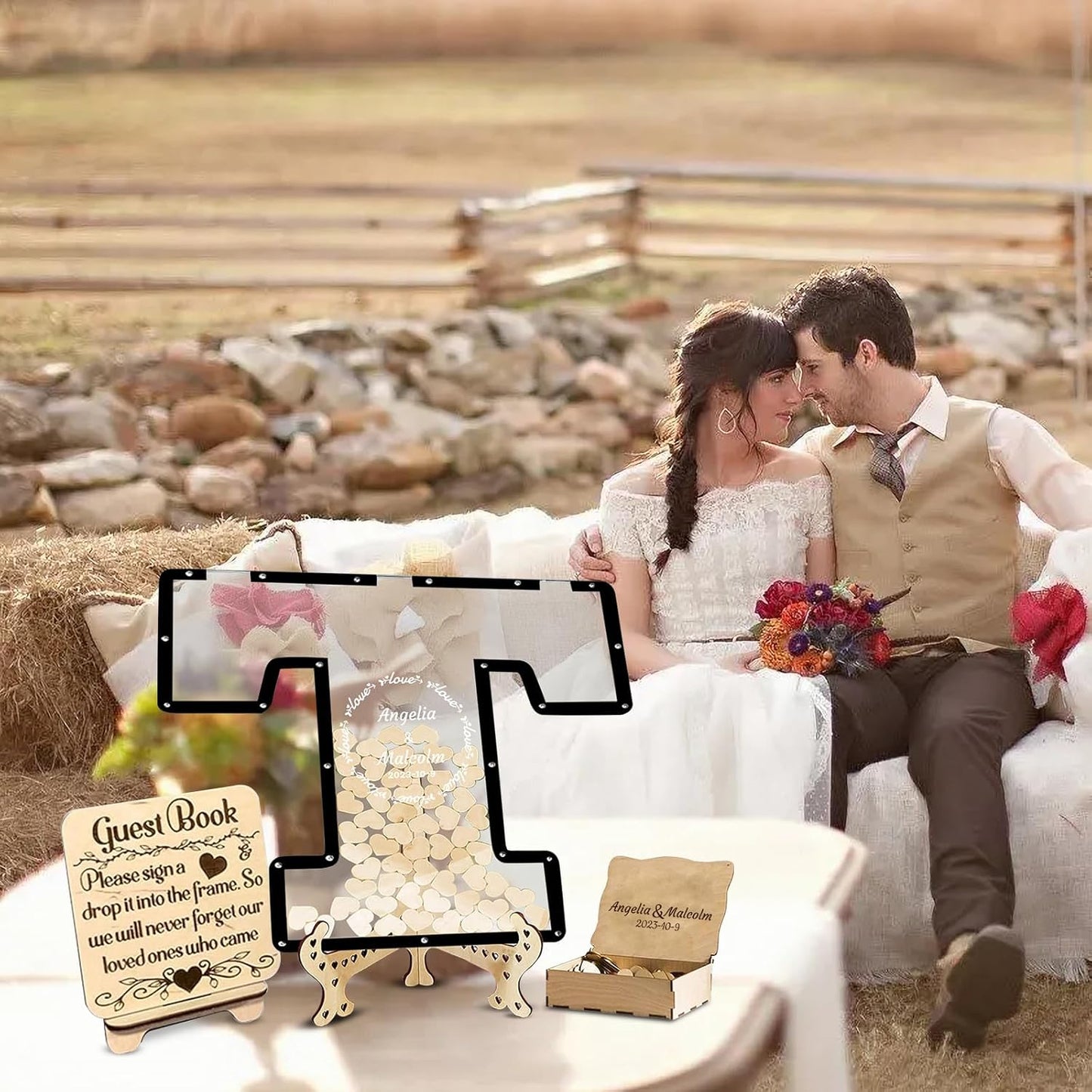 Personalized Wedding Guest Book Alternative Custom Name & Date Guestbook Sign Customized Guest Book Drop Box Decor for Wedding Anniversary Party Birthday(Style 5)