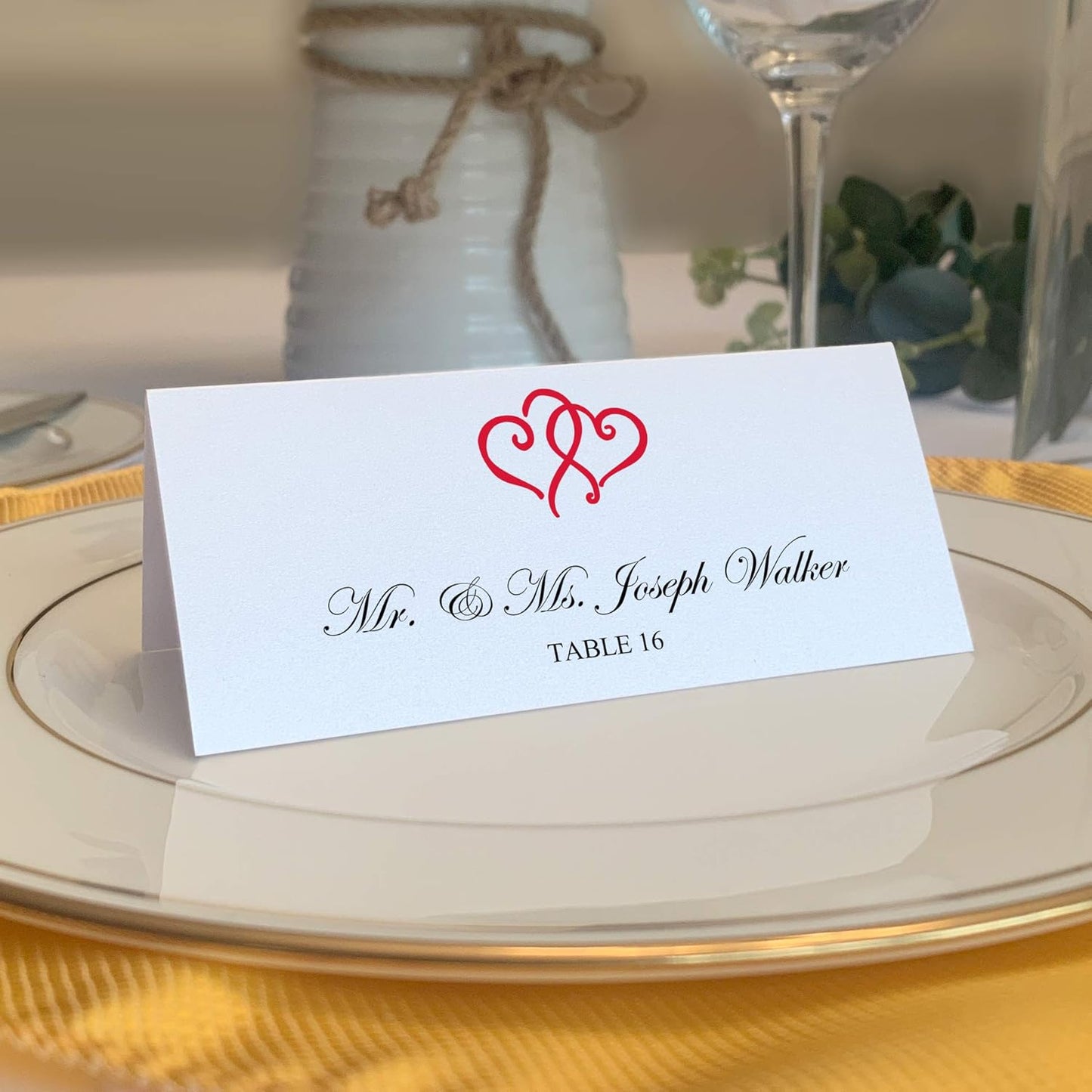 Linked Hearts Place Cards, Ruby Red (Choose Color), Set of 60, Pre-cut and Scored - Wedding, Party, Dinner, and Special Events - Made in the USA
