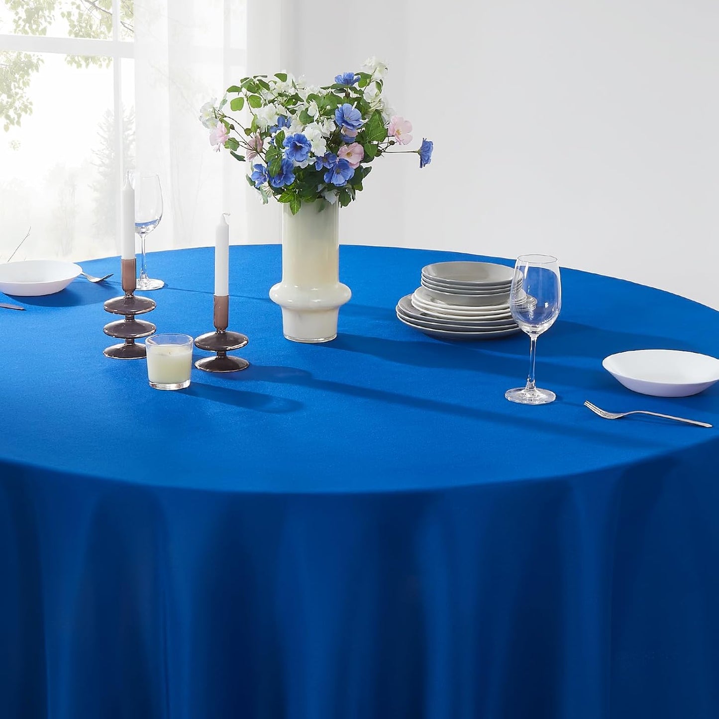 Round Tablecloth 2 Pack 90 Inch Royal Blue Tablecloths Washable Decorative Linen Polyester Table Clothes Cover for Dining Table Banquets Buffet Parties and Wedding