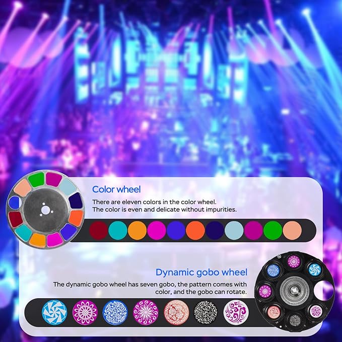 SHEHDS Moving Head Stage Lights 380W 19R Bulb (7500K) 7+5+14Gobos 14 Colors Spotlights 2 Prisms Zoom Wash Effect DMX512 Strobe for Party Disco KTV Bar Show