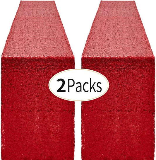 2 Packs 12 x 72 inches Burgundy Red Sequin Table Runner, Glitter Runner for Birthday Party Supplies Decorations Wedding Bachelorette Holiday Celebration Bridal Baby Shower Thanksgiving Christmas