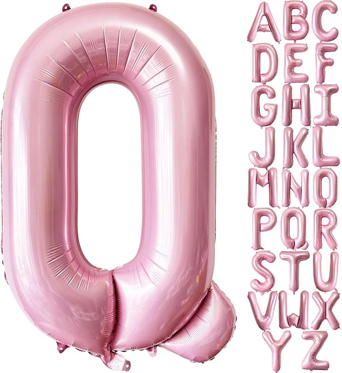 Pink Letter Q Balloons, 40 Inch Pastel Pink Letter Balloons Q Foil Mylar Helium Pink Letter Balloons for Birthday Party Supplies Anniversary Event Celebration Decorations Alphabet Pink Q