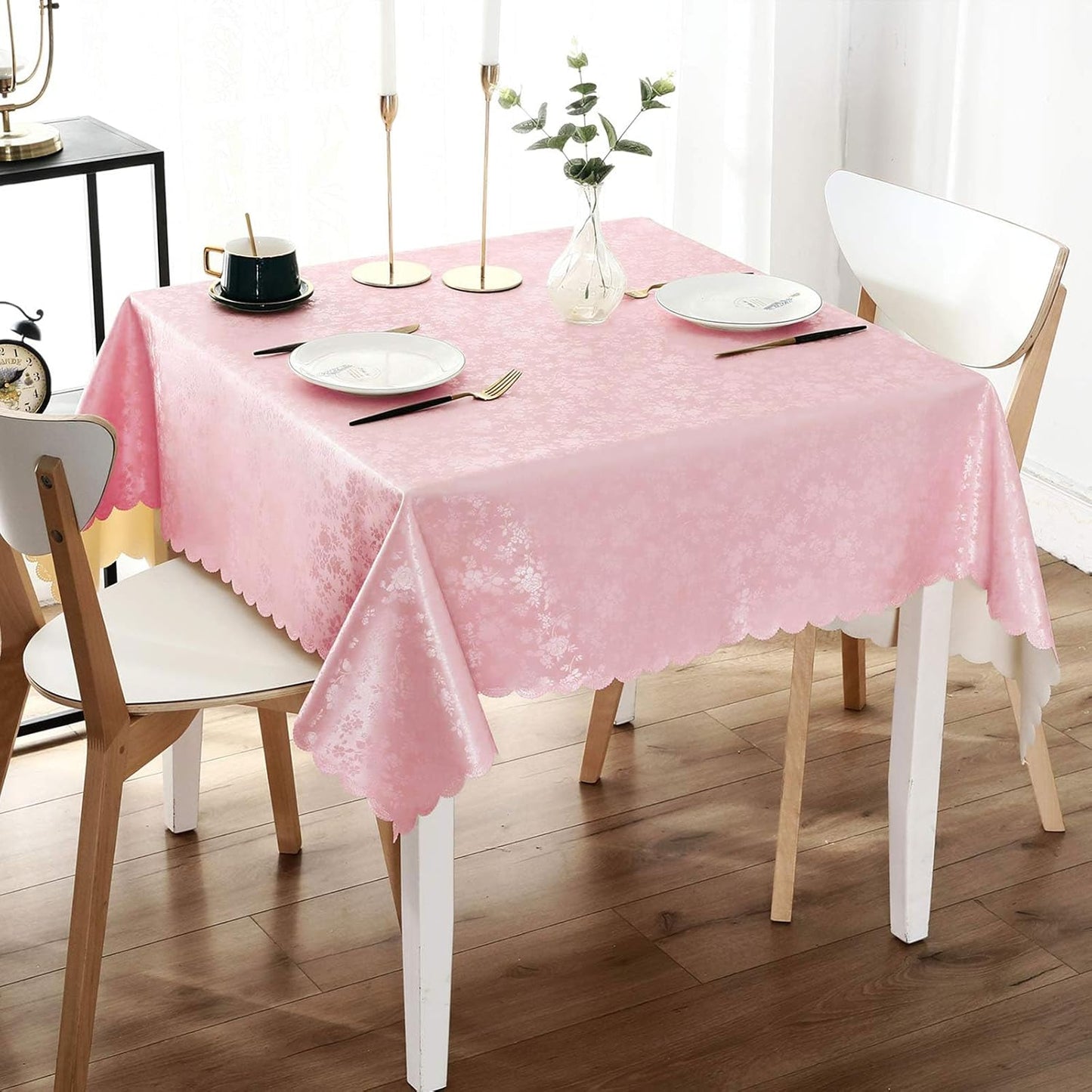 Smiry Square Table Cloth, Waterproof Heavy Duty Vinyl Tablecloths, Wipeable Washable Table Cover for Kitchen and Dining Room (Pink, 54" X 54")