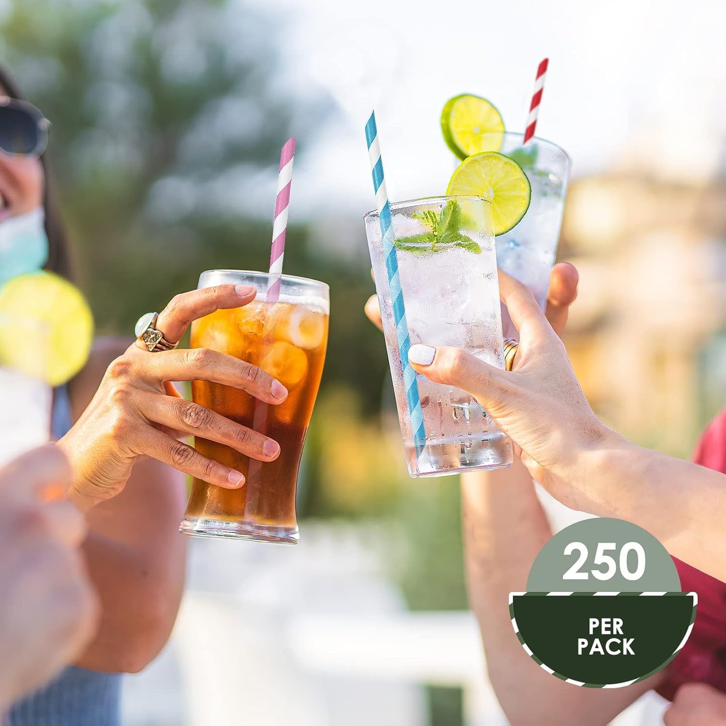 PAMI 250-Pack Compostable Paper Straws for Drinking, Assorted Colors Including Pink, Pfas- Biodegradable Sturdy for Coffee Juice Cocktails Parties