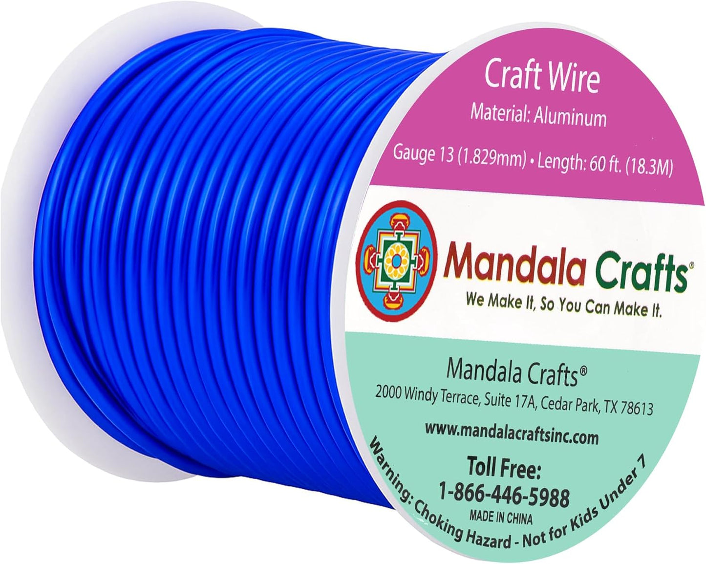 Mandala Crafts 13 Gauge Anodized Aluminum Craft Wire for Jewelry Making - 60 FT Colored Flexible True Blue Wire - Bendable for Bonsai Armature Crafting Sculpting