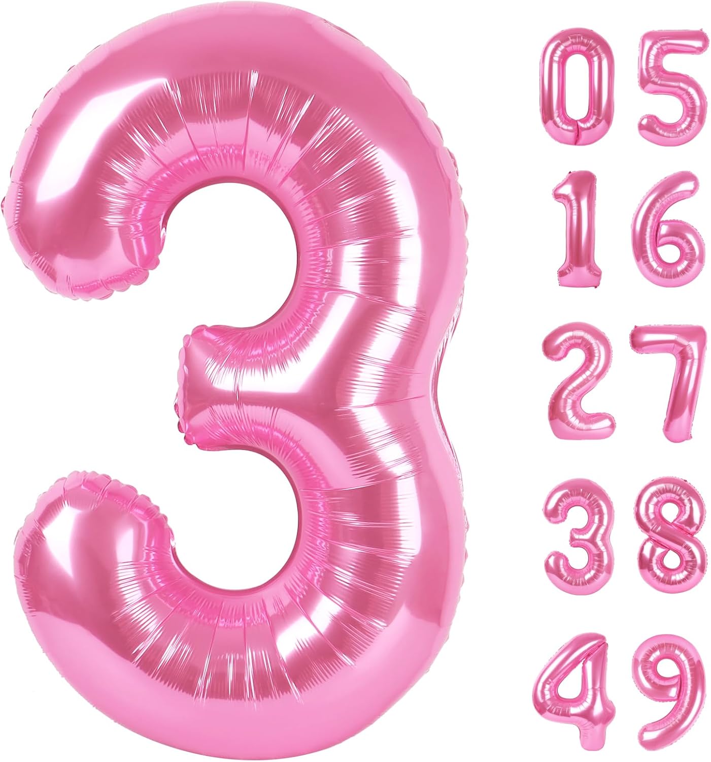 Large Pink 3 Number Balloon 40 Inch, 3 13 23 30 33 36 38 Pink Birthday Party Decorations, Number Three Foil Balloons for Anniversary Party Graduations Celebration Supplies