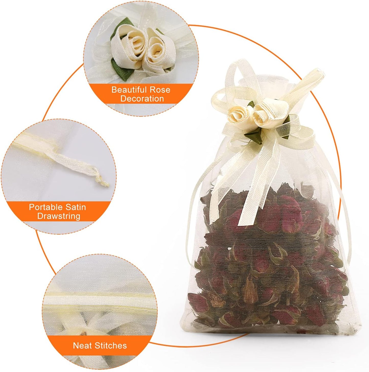 SumDirect Rose Organza Gift Bags - 50Pcs 4x6 inch Yellow Wedding Favor Gift Bags, Jewelry Pouches with Drawstring for Party Wedding Christmas Valentine