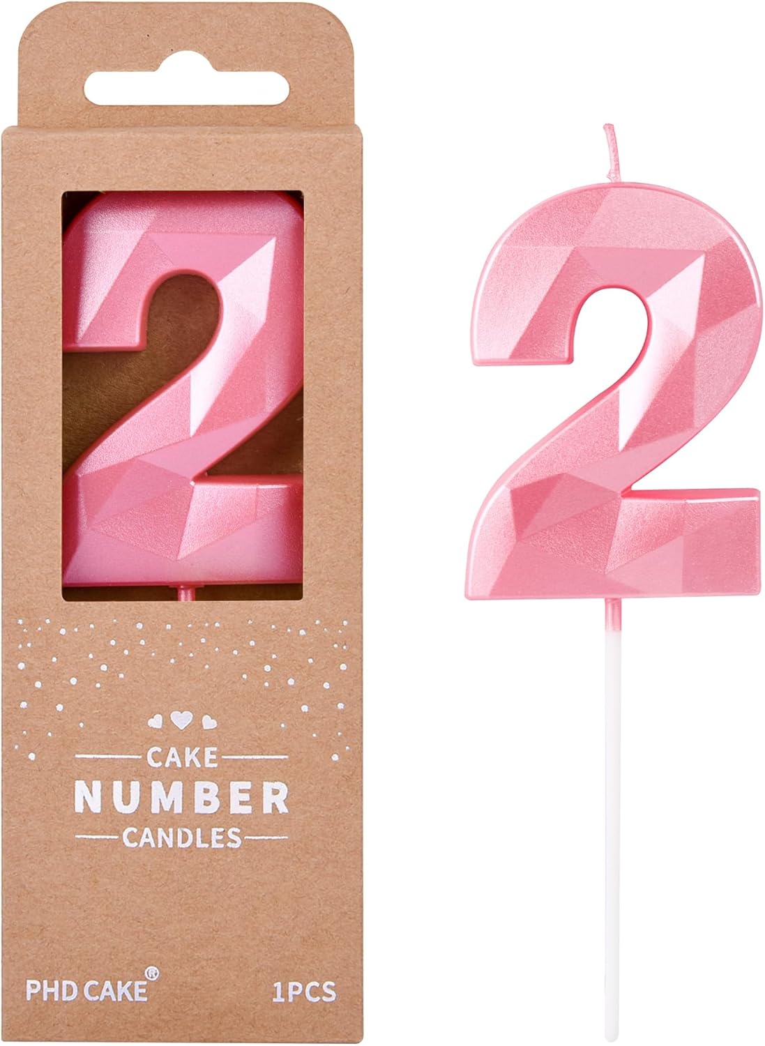 PHD CAKE 2.76 Inch Crystal Pink 2 Number Birthday Candles, Pink Number Candles, Cake Number Candles, Party Celebration