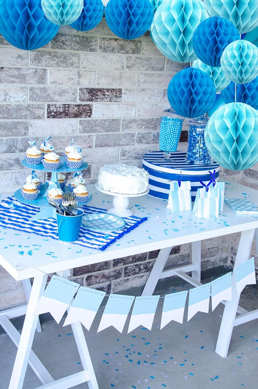 ZOOYOO 12Pcs 6" 10" Honeycomb Balls Decorations Hanging Tissue Paper Pom poms for Birthday Baby Shower Wedding Engagement Holidays Home Decor(Blue)