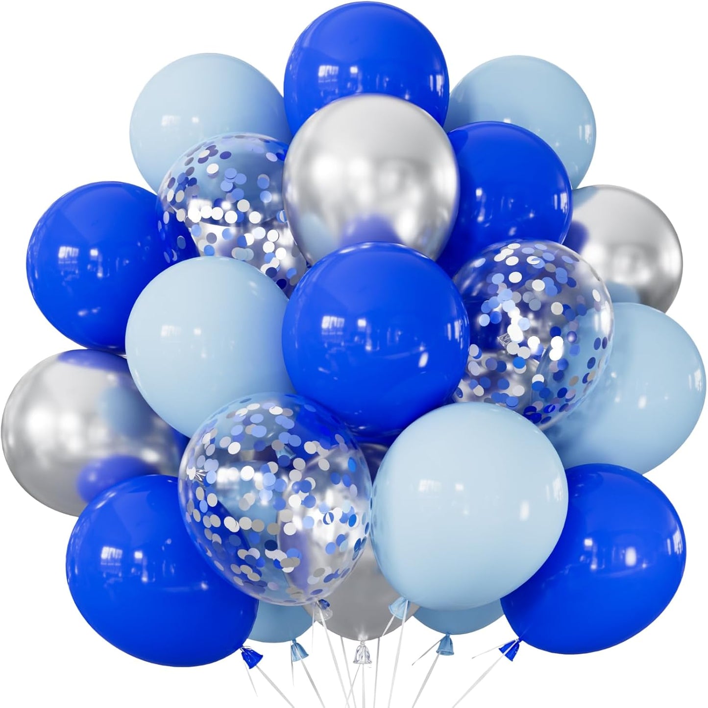 Royal Blue and Silver Balloons - Pastel Royal Blue Balloons Set Metallic Silver Balloon Glitter Silver Confetti Latex Balloon for Birthday Baby Showers Wedding Nautical Party Decorations