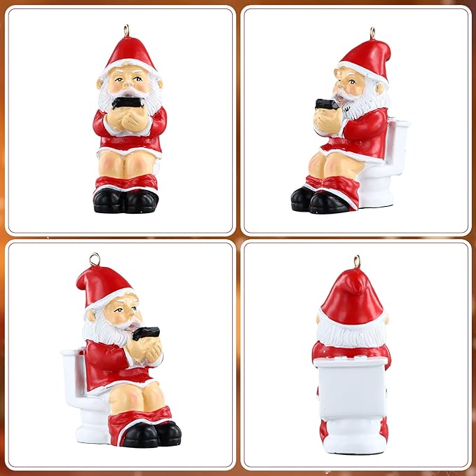 PETCEE Naughty Christmas Ornaments - Funny Gnome Ornaments Decorations Gnomes on a Toilet Ornament Holiday Hanging Decor Naughty for Family Friends Funny White Elephant Keepsake Gifts