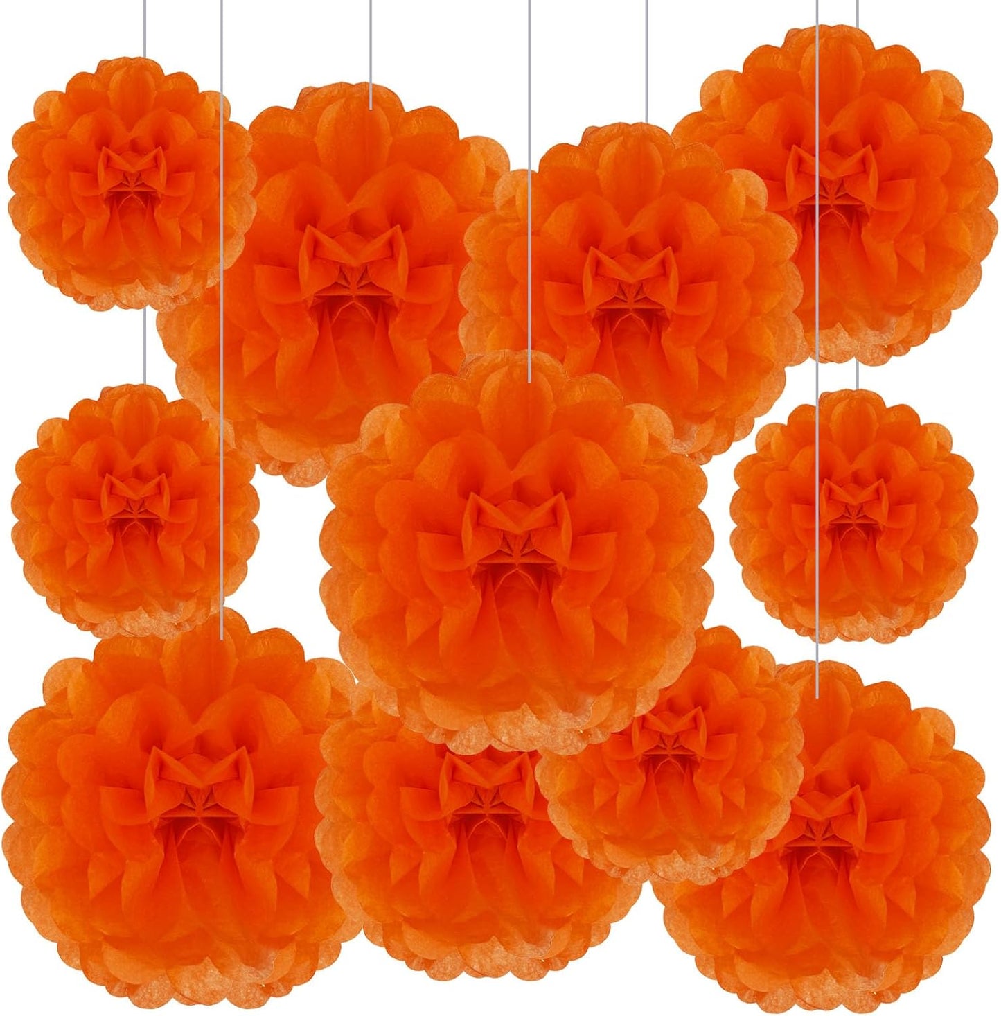 Tissue Paper Pom Poms, Orange Tissue Paper Flowers, Hanging Flower Balls for Weddings Fiesta Parties Birthday Baby Showers Classroom Bridal Shower Decoration (20Piece Set-6/10/12/14Inch)