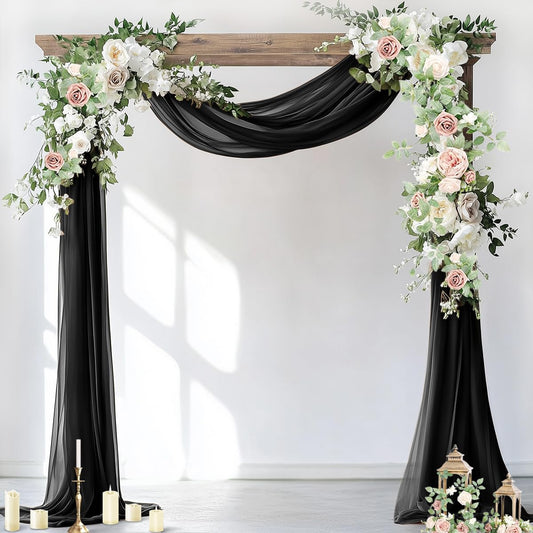 Socomi Wedding Arch Draping Fabric 2 Panels 29" x 18Ft Black Sheer Curtain Drapes 6 Yards for Wedding Baby Shower Ceremony Birthday Party Decoration
