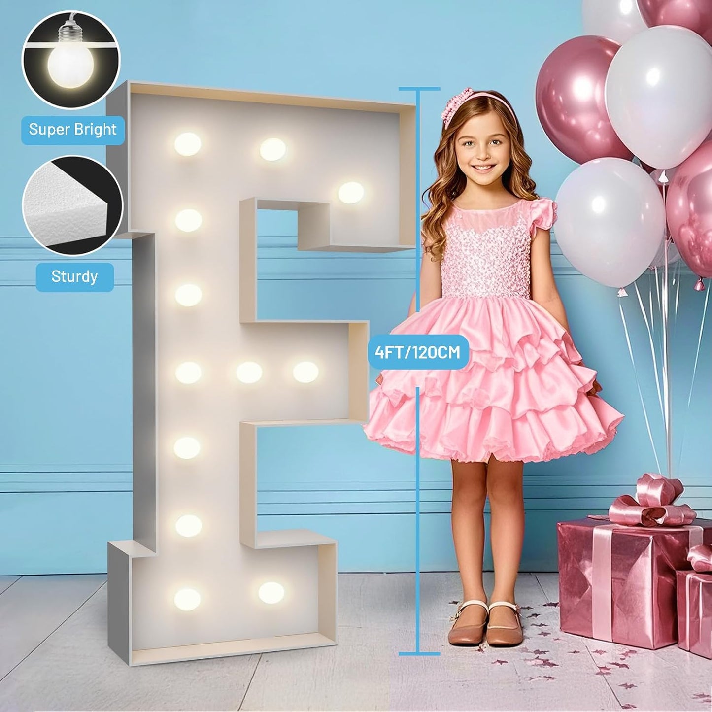 4FT Marquee Light Up Letters F,Party Decoration Large Marquee Light Up Letters with Weighted Water Bag,Pre-cut Foam Board Set Can Be Used for Birthdays,Weddings,Baby Anniversaries