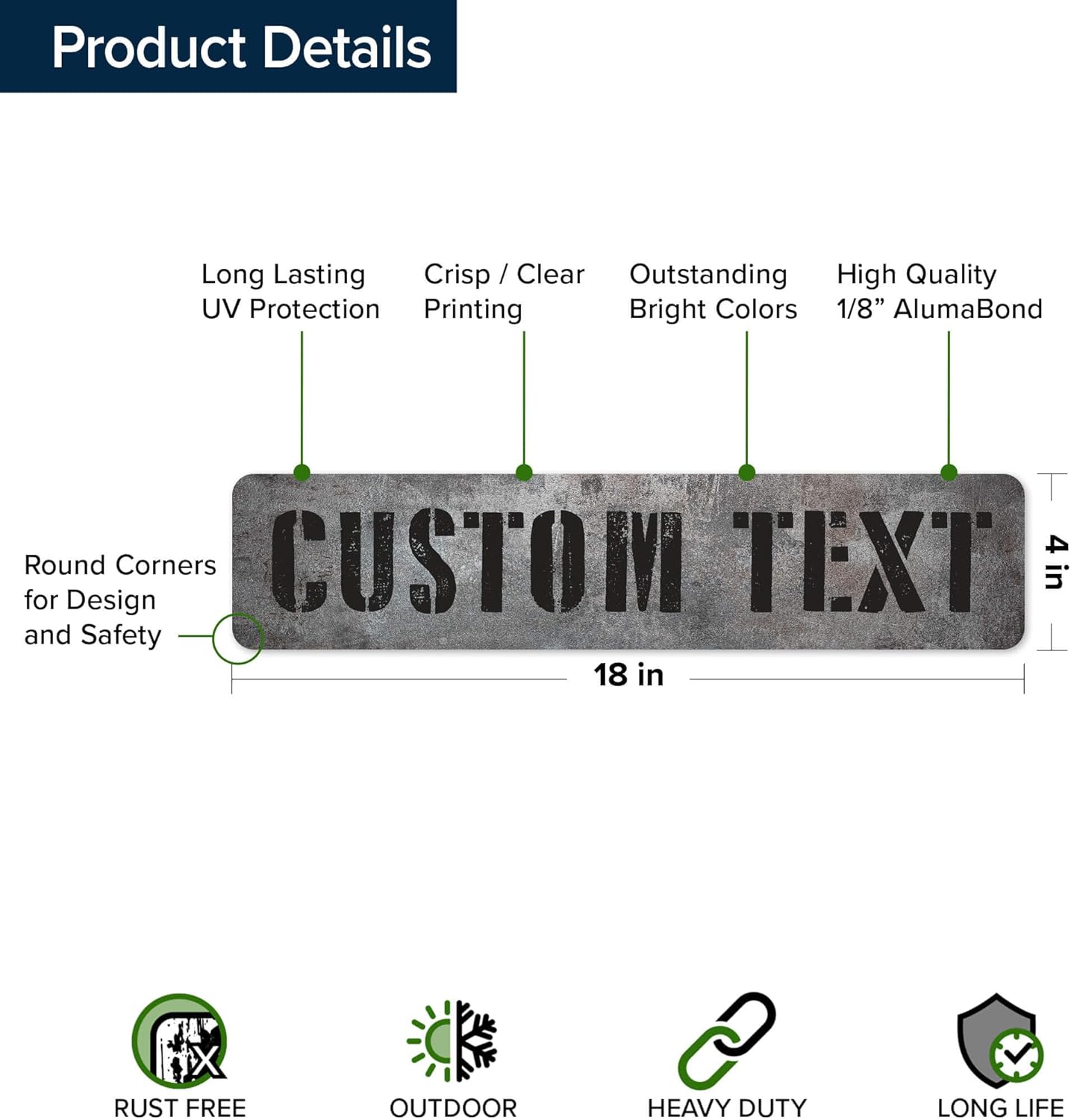 Custom Sign, Custom Street Sign, 11 Font Colors, 13 Font Styles, 4 Hole Options, 22 Sizes, 4x18 Inches, Rust Free DiBound, Fade Resistant, Made in USA by My Sign Center (Grunge Metal)