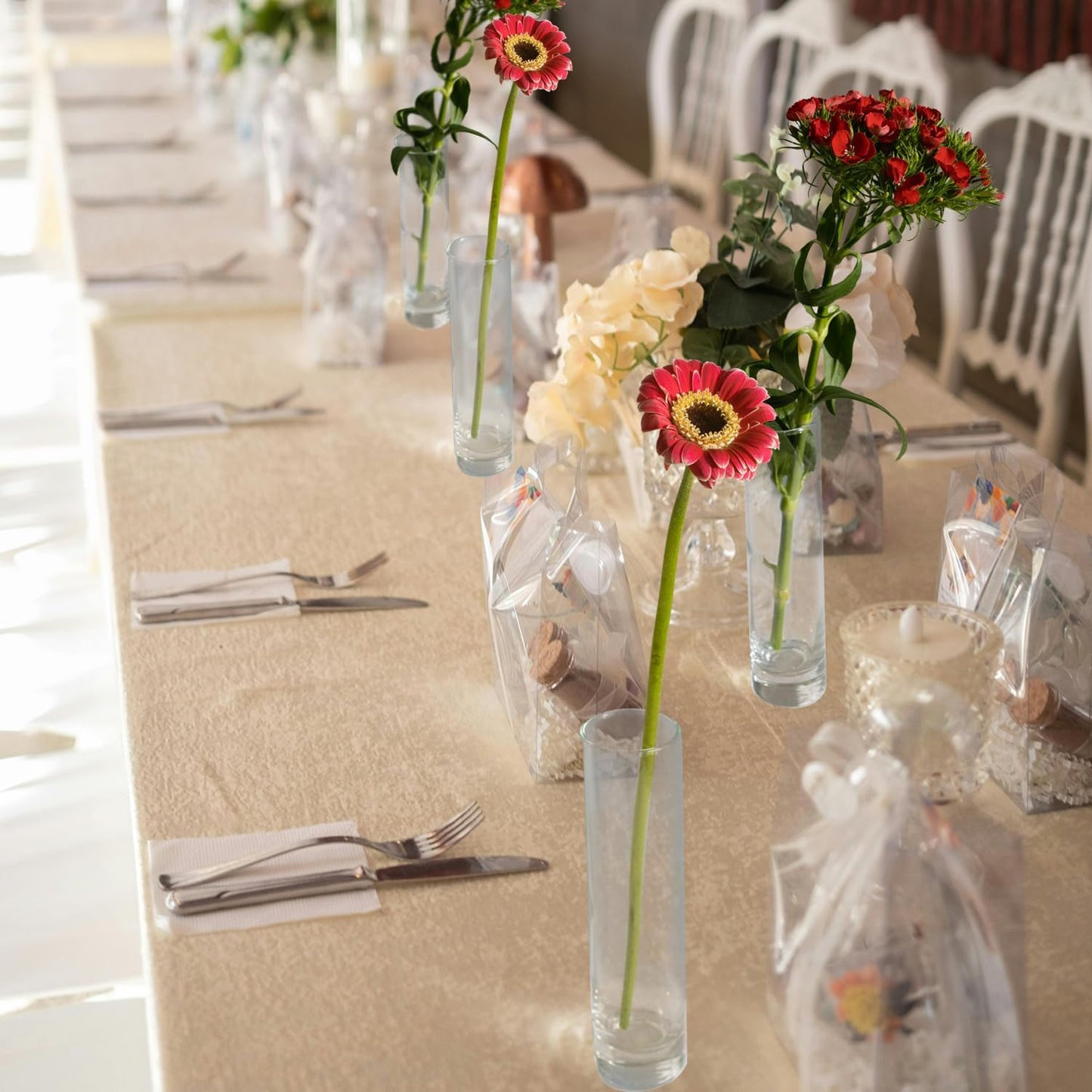 12 Pack 7 Inch Glass Cylinder Bud Vases for Centerpieces Clear Slim Flower Vases Tall Glass Cylinder Vase Small Vase for Single Rose Vases Bulk, Home Aesthetic Desk Decor