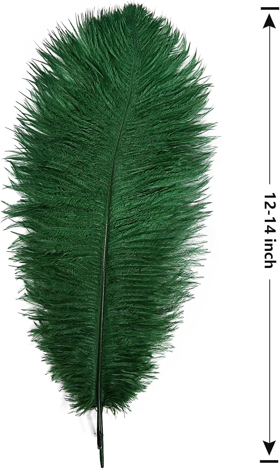 THARAHT Blackish Green Ostrich Feathers 12pcs Large Natural Bulk 12-14Inch 30cm-35cm for Wedding Party Centerpieces Mardi Gras Decoration Feather