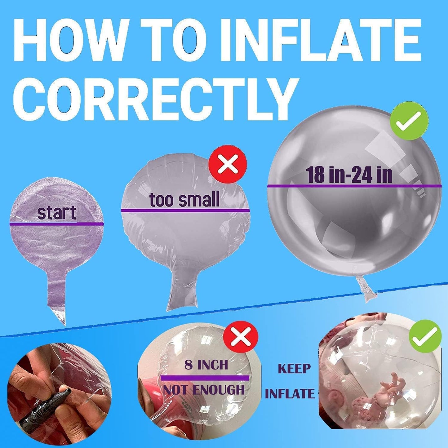 Light up led balloons, 12 set String LED Bubble Balloons with 15pcs 24inch clear balloons for Helium tank, Christmas, Birthday Wedding House Decoration, Party Decoration（cold white with battery）