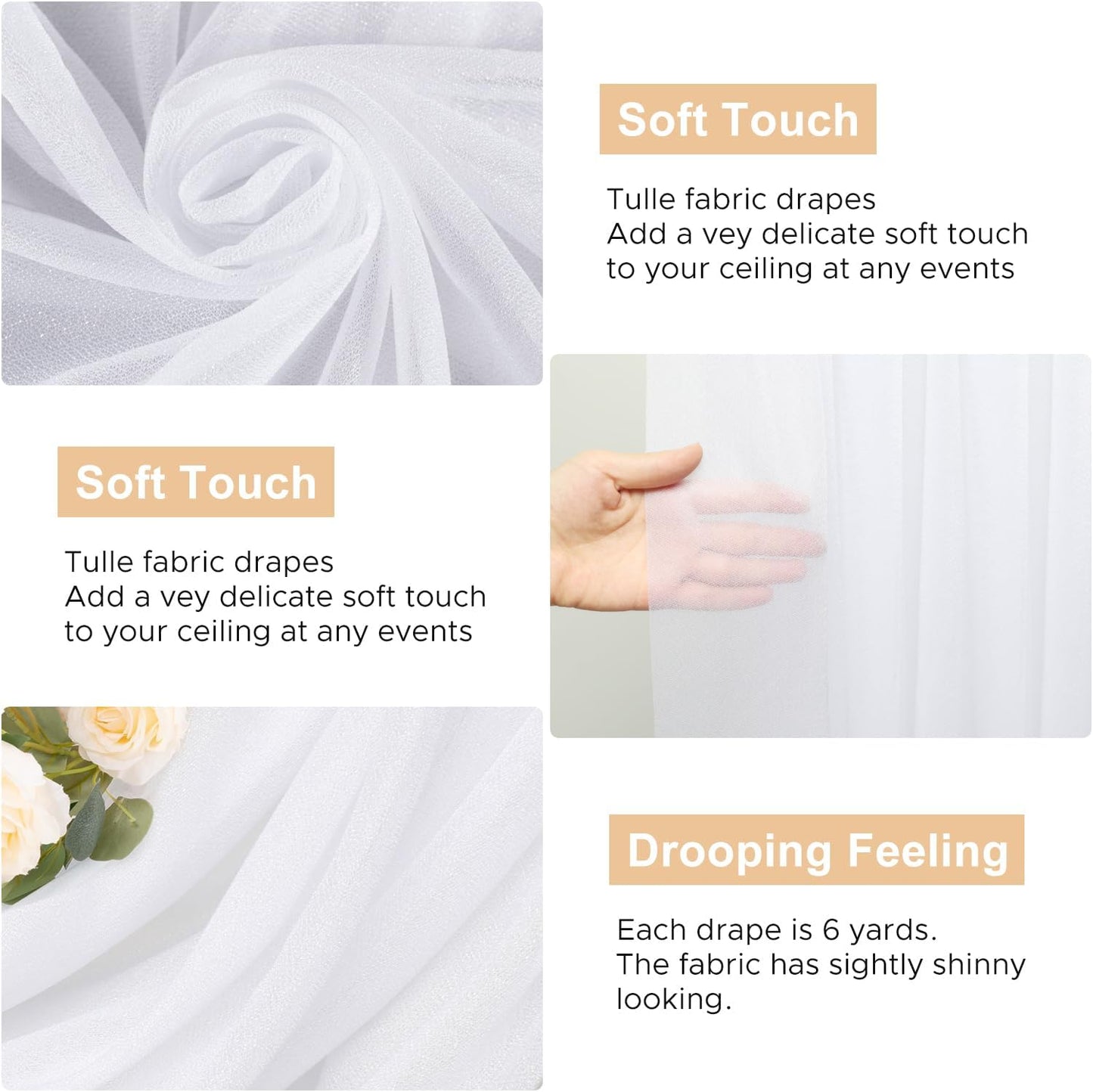 Wokceer Wedding Arch Draping Fabric 4 Panels 28.7" x 20FT White Sheer Fabric Backdrop Arch Draping for Wedding Ceremony Birthday Party Bridal Shower Decoration