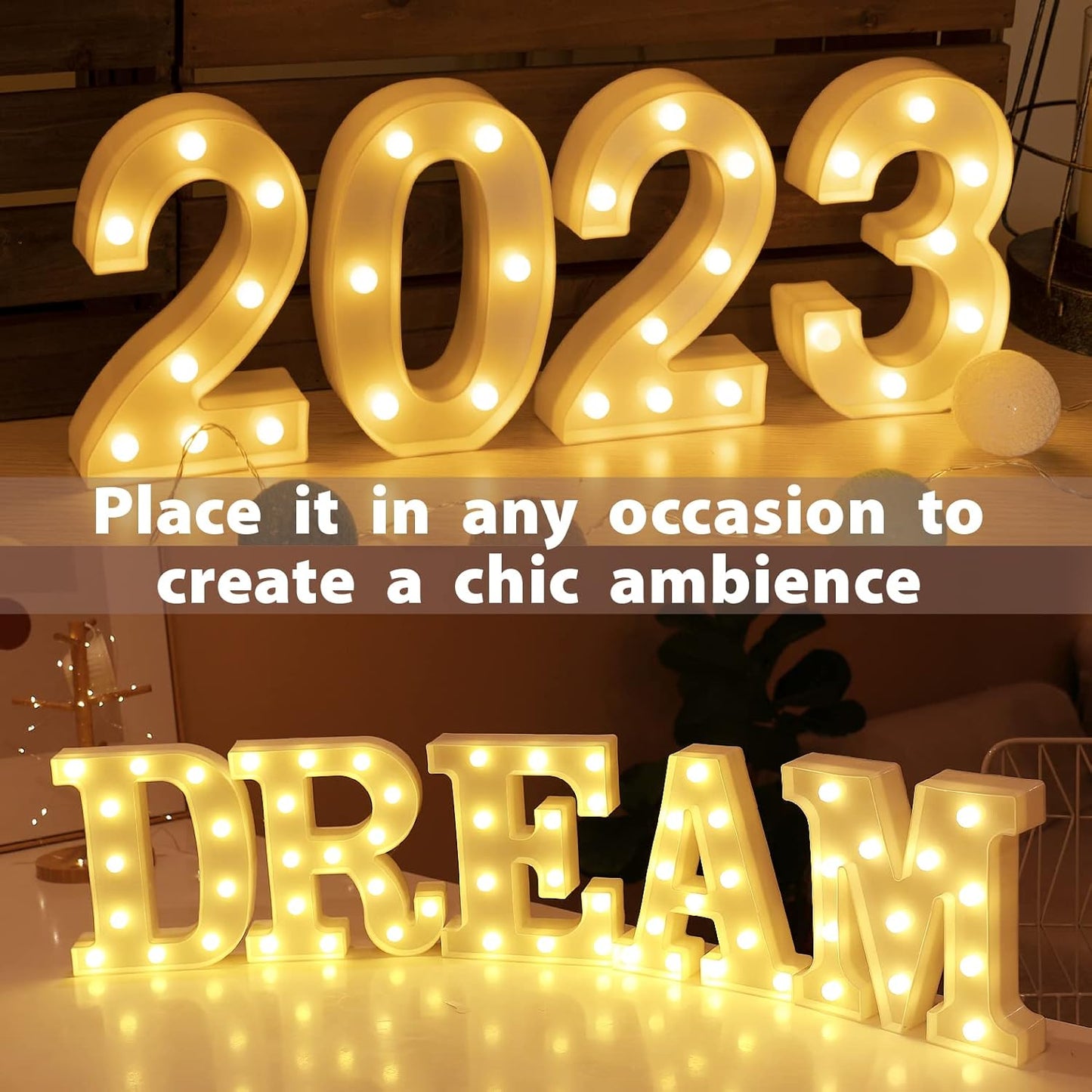 HXWEIYE Light Up Numbers-3, LED Marquee Number Lights Sign 26 Alphabet and 10 Number for Party Bar Birthday, Light Up Letters Battery Powered Warm White Christmas Decoration Numbers Lights