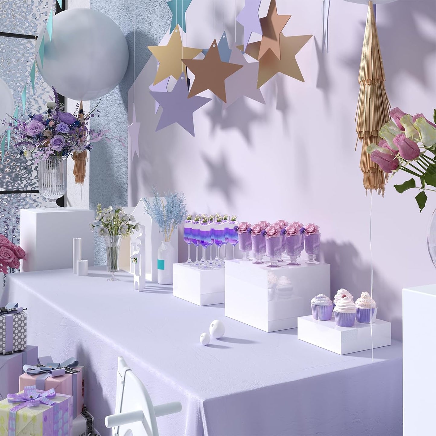 Buffet Risers, Food Display Risers for Party, White Acrylic Risers Display Stand for Buffet Table, Catering Displays for Dessert, Cube Box Nesting Riser with Hollow Bottoms (5"x6"x7"x8"x9"x10" 6 PCS)