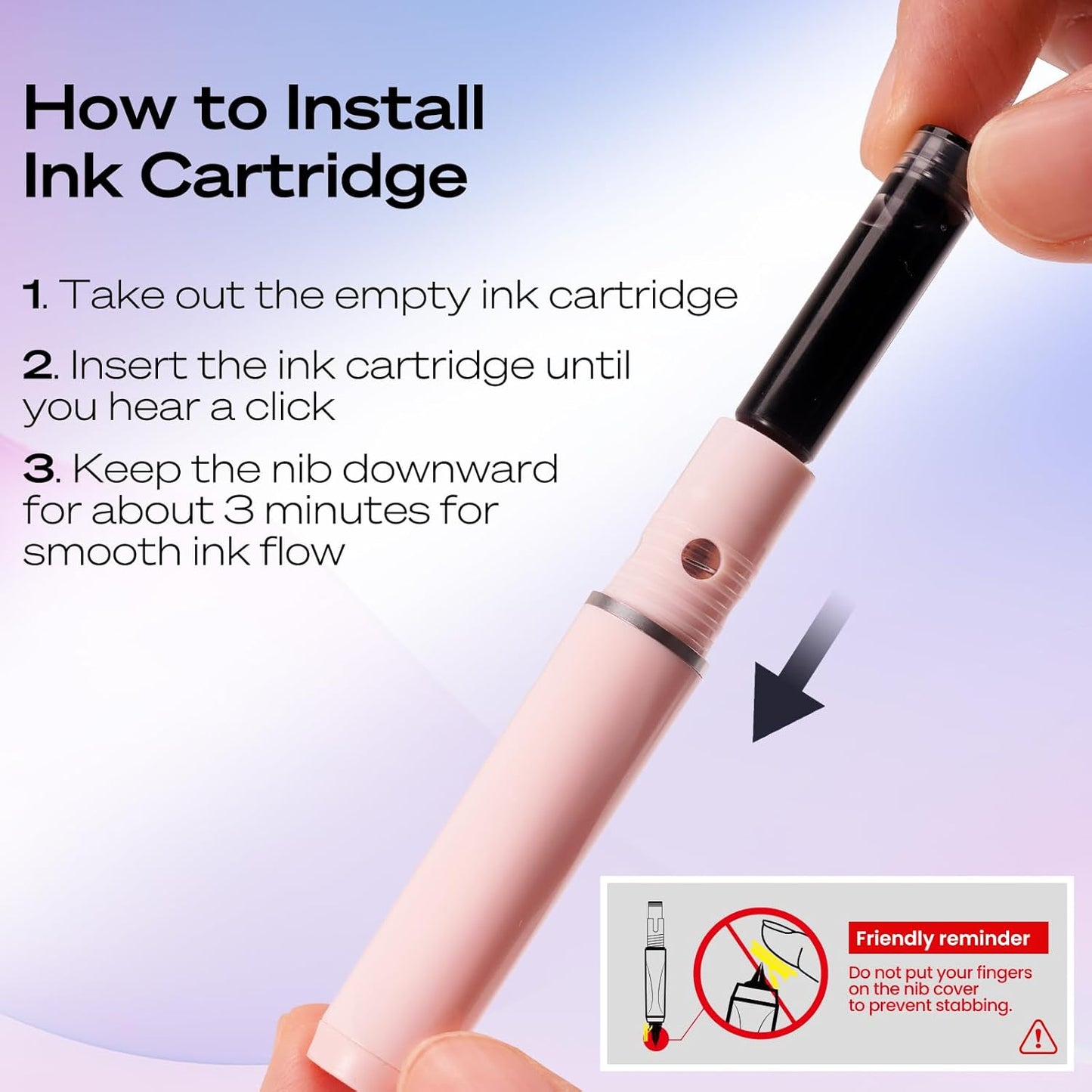 WRITECH Retractable Fountain Pen Set: Black Ink Fine Nib, 5 Refillable Ink Cartridges Included, No Leaking Smooth Writing for Calligraphy Journaling Gift (Pink)