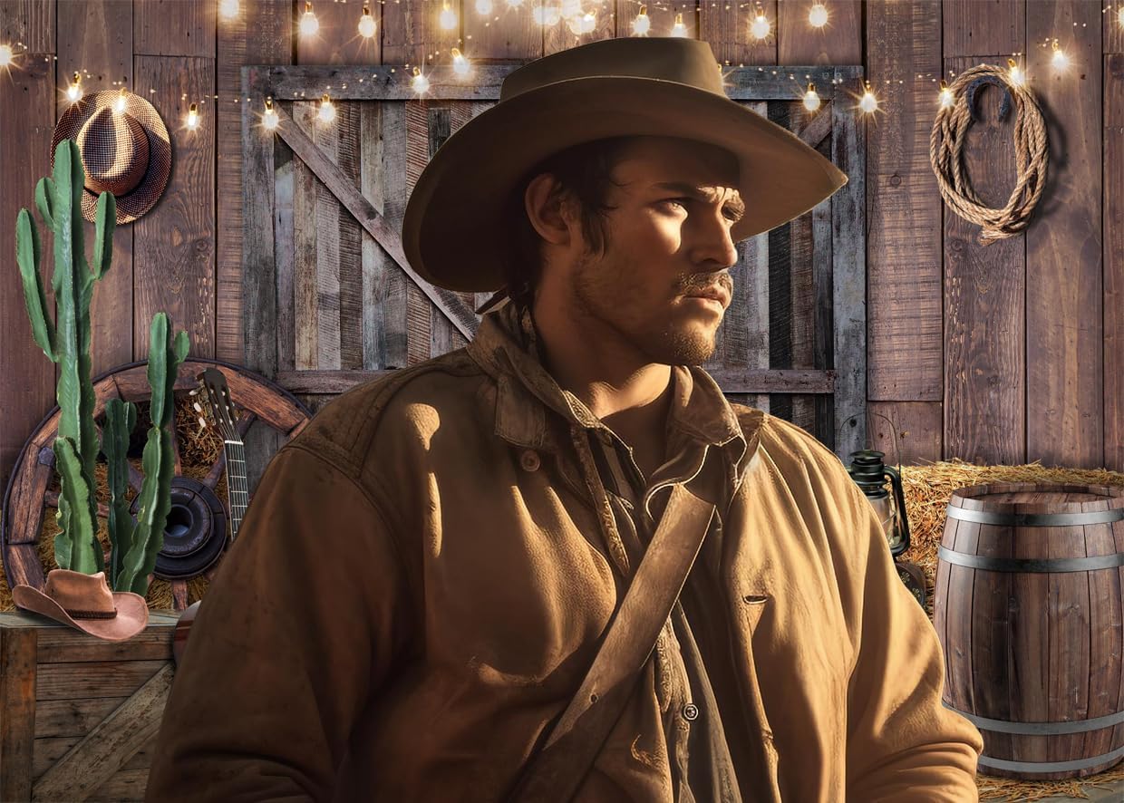 SJOLOON Western Backdrop Rustic Vintage Barn Backdrop Western Themed Party Decoration Photoshoot 12534 (7x5FT)