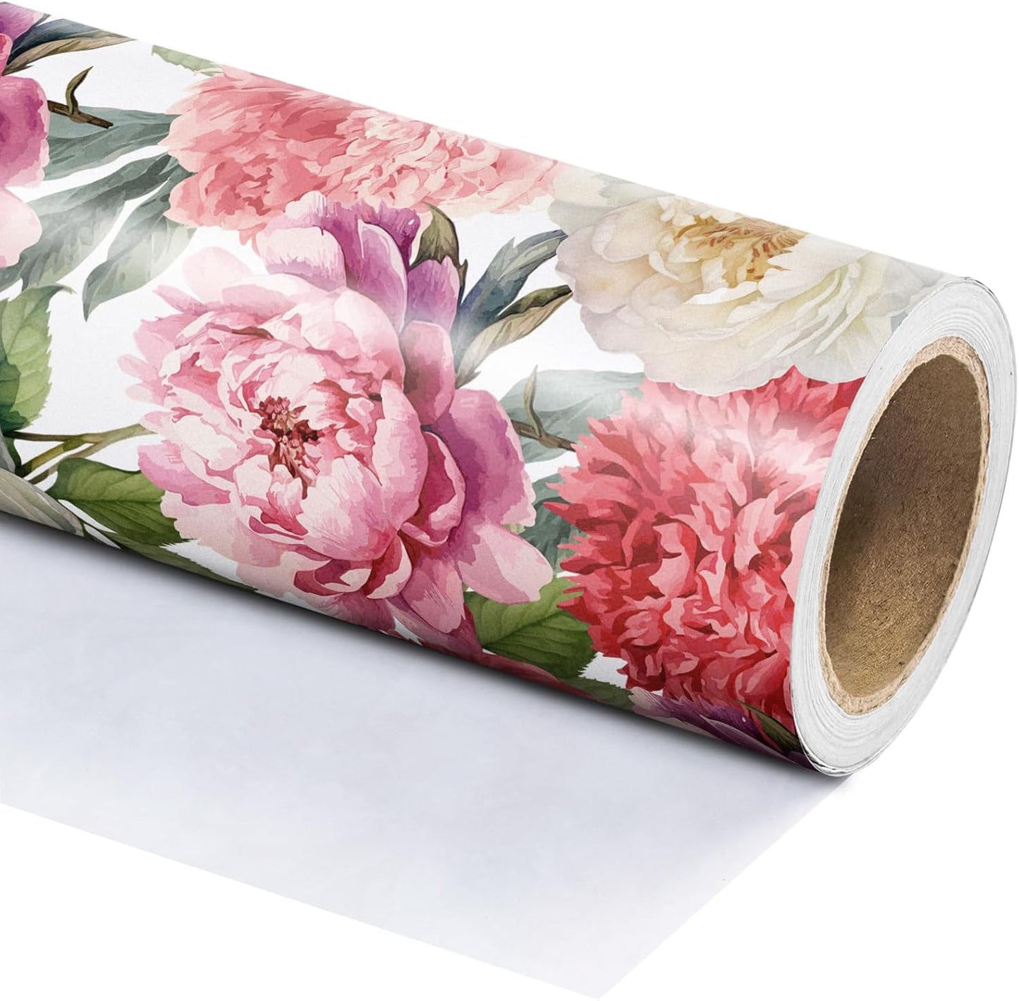 WRAPAHOLIC Floral Wrapping Paper Roll - Mini Roll - 17 Inch x 33 Feet - Red Pink Flower Wrapping Paper Perfect for Girls Women Birthday, Wedding, Bridal Shower