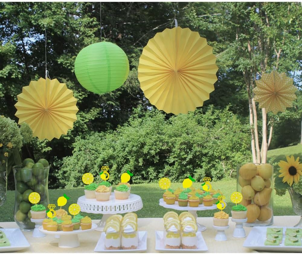 Glitter Lemon Cupcake Toppers Picks for Wedding Engagement Bridal Shower Bachelorette Party Decoration - Set of 24