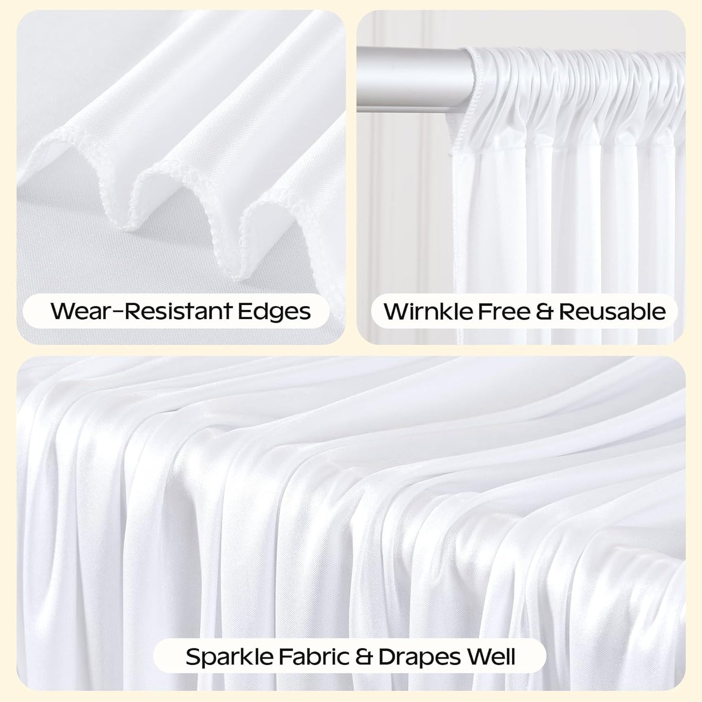White Glitter Backdrop Curtain for Parties Wedding,10Ft x 10Ft Satin Shimmer Photo Backdrop,Non-Wrinkle Sparkle Drapes for Backdrops,Back Drop for Photography, Birthdays,Weddings,Prom