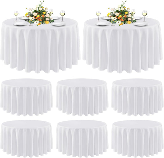 sancua 8 Pack Round Tablecloth 90 Inch White, Stain and Wrinkle Resistant Table Cloth - Washable Polyester Table Cover for Dining Tables, Buffet Parties and Camping