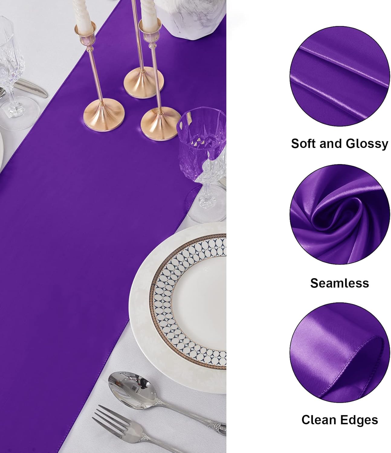 6Pack Table Runner 12 x 108 Inches Satin Silk Table Runner for Wedding, Birthday Party, Banquets, Graduations Decoration, fit Rectange and Round Table-Purple