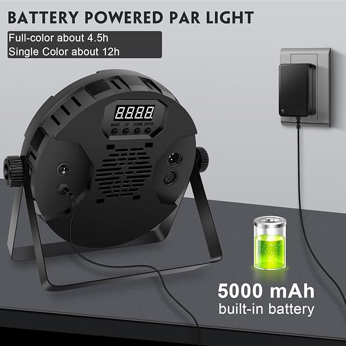 Battery Powered Stage Par Lights - 2Pack 90W 60LED RGB Color Mixing - Rechargeable Par 5 Hours Working Time - Remote & DMX Control - Uplights for DJ Event Wedding Party Church Music Band Performance