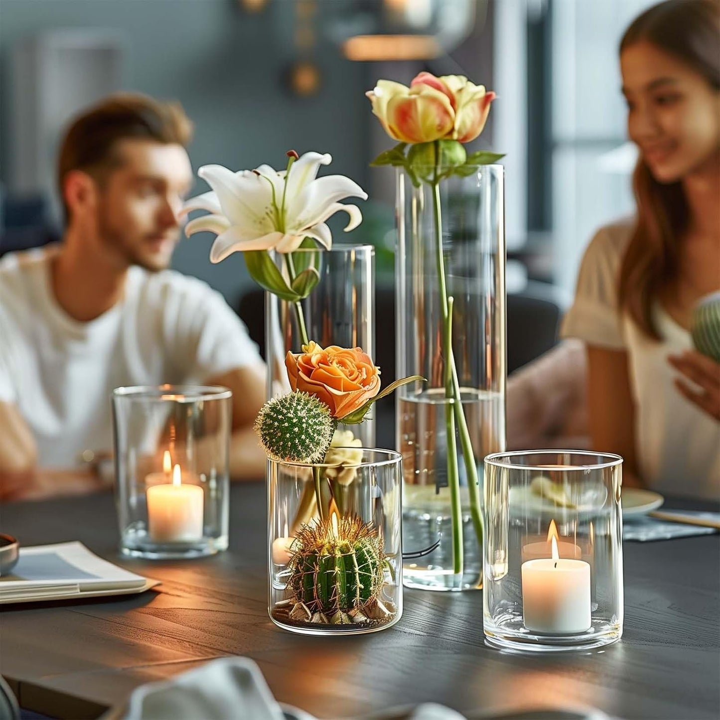 42pcs Glass Vase Cylinder Vases for Centerpieces Small Flower Glass Clear Vases Home Decor Centerpiece Table Flower Vase Decorations for Wedding Decoration＆Holiday 7 Vases of Different Sizes