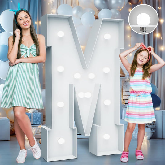4FT Marquee Light Up Letters - Cool White Light Up Letters M with Fixed Water Bag, Party Decoration Large Marquee Light Up Letters can Be Used for Wedding Decoration, Birthday Party Decoration
