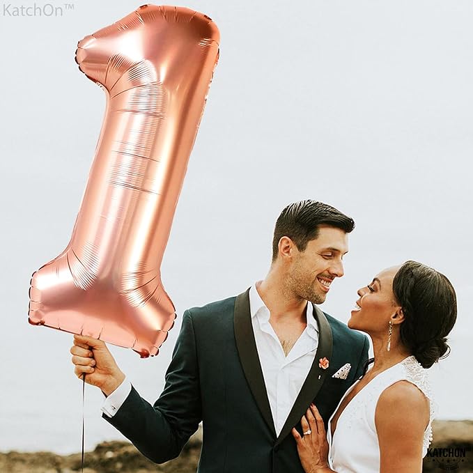 KatchOn, Rose Gold 1 Balloons for 1st Birthday - 40 Inch | Peach Number 1 Balloon, One Sweet peach Birthday Decorations | Peach One Balloon | 1 balloon Number, Rose Gold 1st Anniversary Decorations