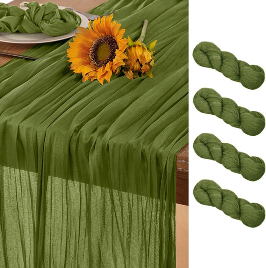 Olive Green Cheesecloth Table Runner 6 Pack Fall Table Runners Boho Gauze 120 Inches Green Fall Cheese Cloth Table Decorations for Thanksgiving Wedding Bridal Baby Shower Tea Party