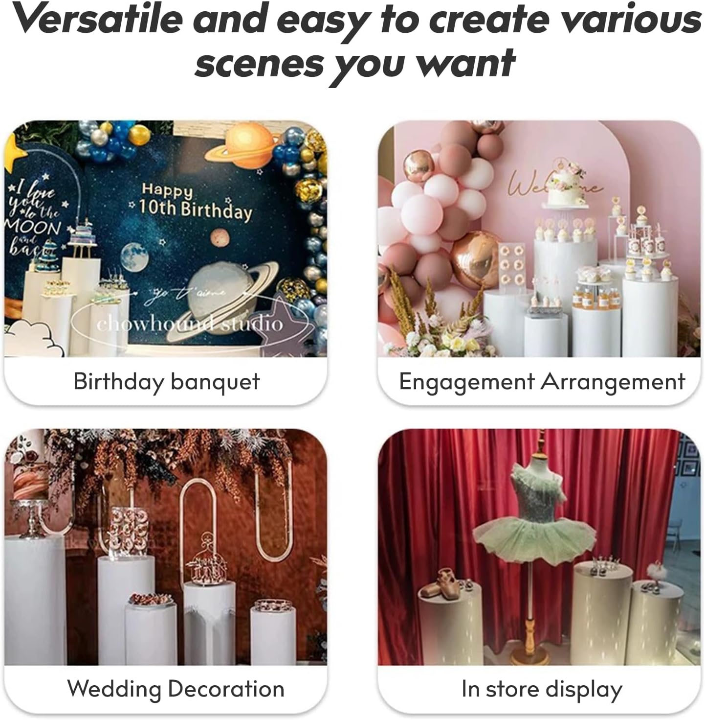 3PC Cylinder Pedestal Stands for Party, White Round Large Cylinder Tables, Pedestal Display Plinth Pillars for Wedding Ceremony Birthday Party Art Decor